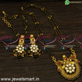 Nalla Pusalu 3 Line One Gram Gold Kundan Mangalsutra Karumani Malai M24551