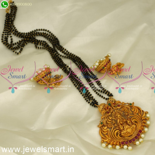 Nalla Pusalu 4 Line Temple Nakshi Mangalsutra With Jhumkas Online MS24211