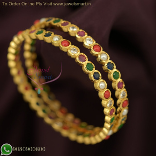 Elegant Navratna Gold Bangles with Multi-Stone Design | Traditional Indian Jewelry B26695