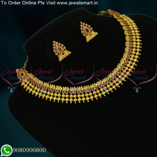NL0513 Gold Design Imitation Necklace Ruby Emerald Stones Beads Model