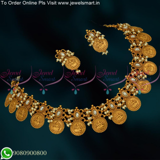 NL14655 Temple Kasulaperu Coin Laxmi God Engraved Kemp Pearl Jewellery Necklace Online