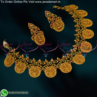 NL16926G Nagas Temple Jewellery Laxmi God Design Coin Engraved Jewellery Set Online