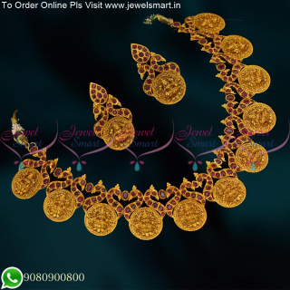 NL16926R South Indian Traditional Ruby Stones Temple Broad Necklace Set Gold Inspired Designs