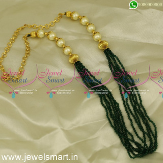 NL17583 6 Strand Dark Green Colour 2 MM Crystal Mala Handmade Jewellery Designs Online