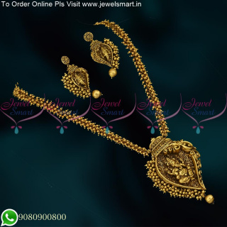 NL17970 Antique Temple Gold Plated Jewellery Lord Ganapathy Design Pendant Beads Mala