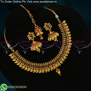 Manga Malai Online Antique Necklace Set With Jhumka and Maang Tikka Offer Price NL18534A
