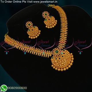 NL18749 Ruby Emerald Stones Peacock Fashion Jewellery Stylish Necklace Set Matte Antique Reddish Plated