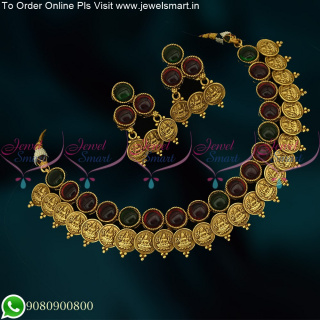 Temple Jewellery Kemp Stones Kasumala Antique Gold Traditional Jewellery NL20076