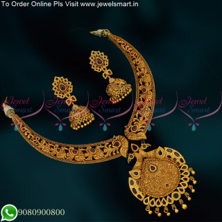 Exceptional Designer Jewellery Casting Peacock Necklace Set Matte Finish