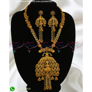Designer Temple Jewellery Pearls and Beads Peacock Chain Ghungroo Matte Look NL22225