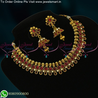 Kharbuja Beads Antique Jewellery Set Jhumka Earrings Low Price Necklace Set NL22230