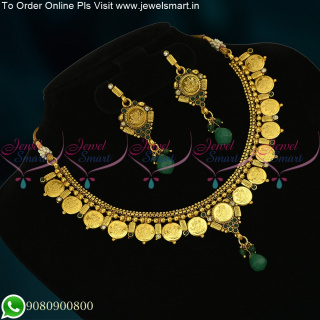 Low Price Temple Jewellery Antique Coin Necklace Traditional Kasumalai Online NL22344