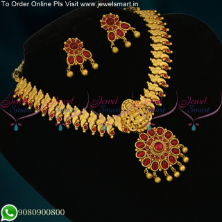 Flashy Temple Necklace Set Matte Finish Latest Gold Finish Peacock design NL22643