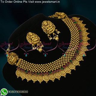 Ram Darbar Coin Necklace Temple Jewellery With Beads Gold Antique Designs Online NL22966