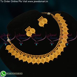 Simple Matte Look Kasumalai Designs Low Price Temple Jewellery Coin Necklace NL23770