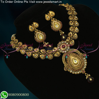 Light Purple Low Price Antique Gold Necklace Set Made from Copper Metal NL24083
