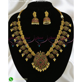 Fascinating Antique Jewellery Set Gold Necklace Design Manga Malai Real Kemp NL24760