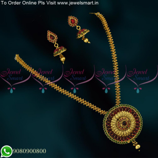 Antique Gold Plated Gajri Chain With Leaf Pendant Small Jhumkas PS25351