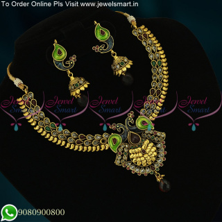 NL8317 Gold Antique Design Peacock Meenakari Green Blue Fashion Jewellery Online