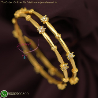 Diamond Jewellery Inspired CZ White Thin String One Gram Gold Bangles Design B26727