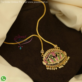 One Gram Gold Flexible Chain with Peacock CZ Pendant - Traditional South Indian Jewellery PS27087