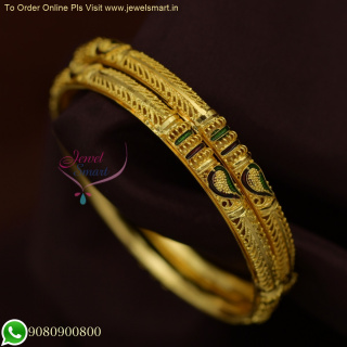 Exquisite One Gram Gold Bangles with Hollow Design and Peacock Meenakari Work B25787