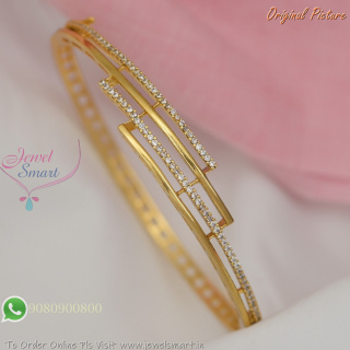 Openable Gold Plated CZ Stone Bracelet with Modern Geometric Design for Women B29320