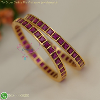 Premium Ruby Transparent Stones Party Wear Bangles - Dull Gold Plated B26968