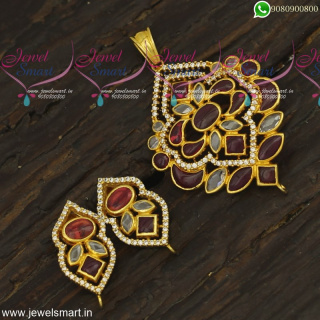 Original CZ and Kemp Stones Gold Pendant Set Designs Traditional Jewellery PS23874