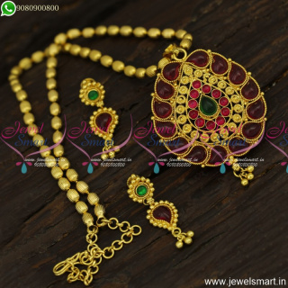 Oval Beads Traditional Gold Dollar Chain Designs Kemp Stones Earrings Online Shopping PS23919