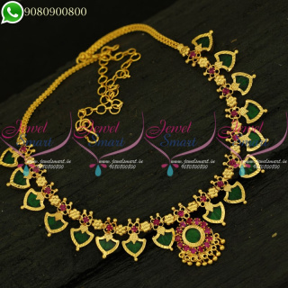 Palakka Necklace Kerala Style Jewellery Designs Gold Plated NL21061-Green/Emerald