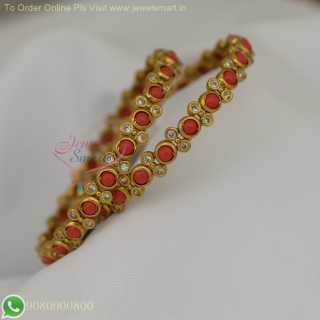 Pavalam Coral Bangles – Antique Gold Finish Traditional Jewelry B26909