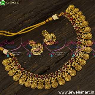 Peacock Coin Engraved Antique Gold Necklace Design Floral Jewellery NL24691