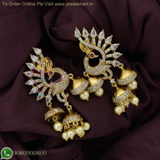 Peacock Design 3 Layer Jhumka Earrings with White CZ Stones J27027