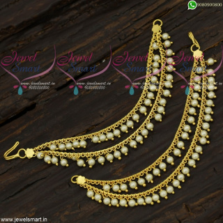 Pearl Beads Ear Chains 2 Lines Mattal South Indian Low Price Gold Plated EC21703