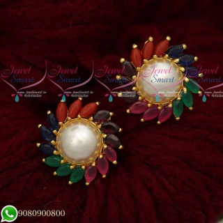 Pearl Ear Studs Online Marquise AD Stones Designer Jewellery Collections ER19488