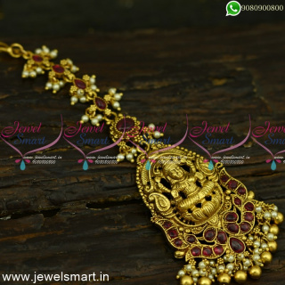 Pearl and Golden Beads Kemp Maang Tikka Imposing Temple Nethichutti T25039
