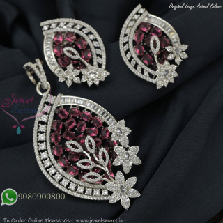 Premium Silver Plated CZ Pendant Set with Diamond Look – Available in 4 Colour Options PS27450