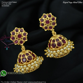 Premium Gold Plated Screw Lock Jhumka Earrings with Pearl Drops J27467