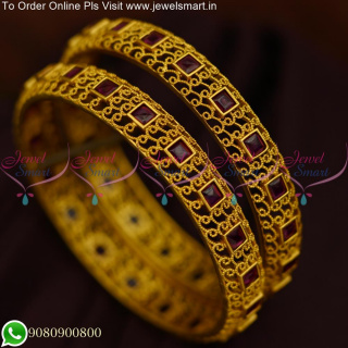 Premium Matte Look Excuisite Gold Bangles Design Kemp Square Stones B25484