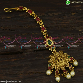 Premium Temple Jewellery Designs Maang Tikka For Wedding With Pearls T23365