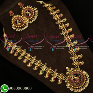 Ravishing Guttapusalu Haram Manga Malai Antique Long Gold Necklace NL19348A