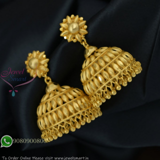 Forming Gold Jhumka Earrings – Real Gold Look, Big Broad, 45mm Height J27372
