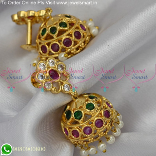 Regular Size Gold Covering Jhumka Earrings AD Stones Studded J25242