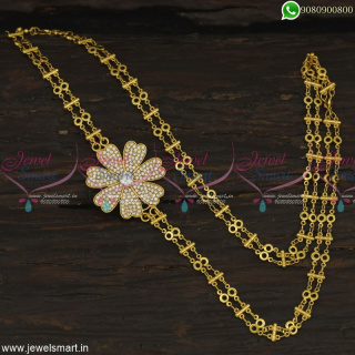 Rettai Vadam Fancy AD White Stones Mugappu Gold Covering Chain 24 Inches Online