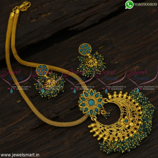 Rope Chain Colour Beads Pendant Mini Jhumka Low Price Fashion Jewellery Designs Online