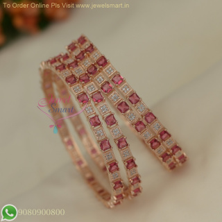 Rose Gold Plated Thin CZ Bangles Set – Elegant Party Wear Jewelry B26949