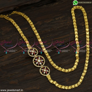 Round Stone Mugappu Design With Latest Gold Plated Chains 26 Inches Heart Pattern