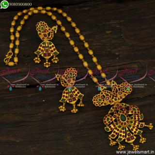 Ruby Emerald Stones Dollar Chain Designs For Ladies Oval Beads Malai CS23787