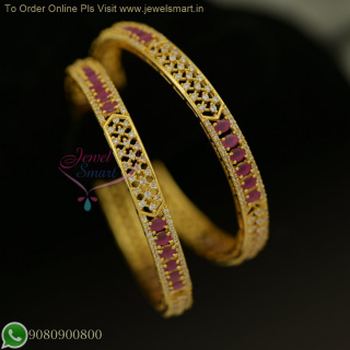 Ruby and White CZ Stones Gold Plated Bangles – Guaranteed Plating, Elegant and Durable Design B26849
